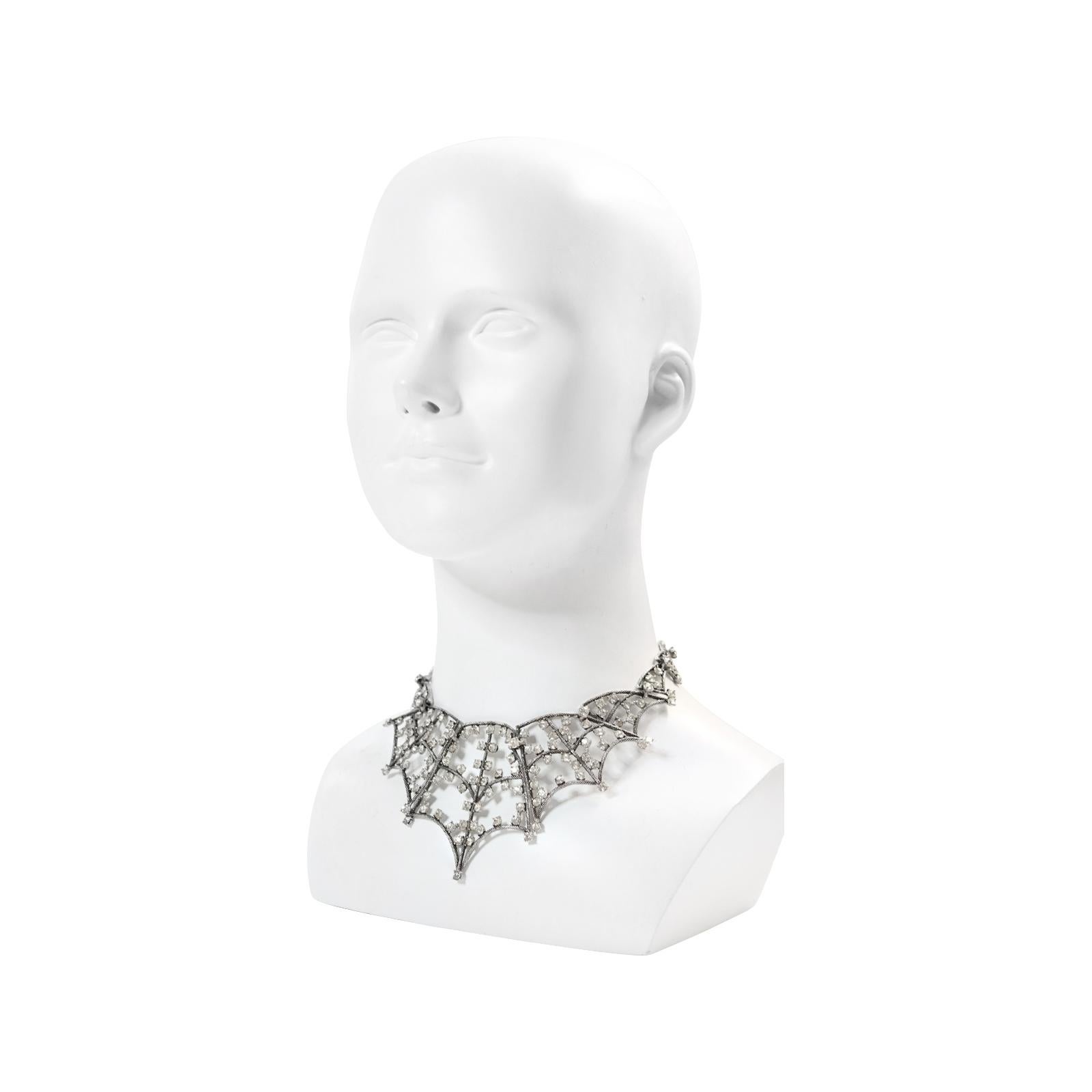 Women's or Men's Collectible Schiaparelli Silver Tone Diamante Spider Necklace Circa 2013