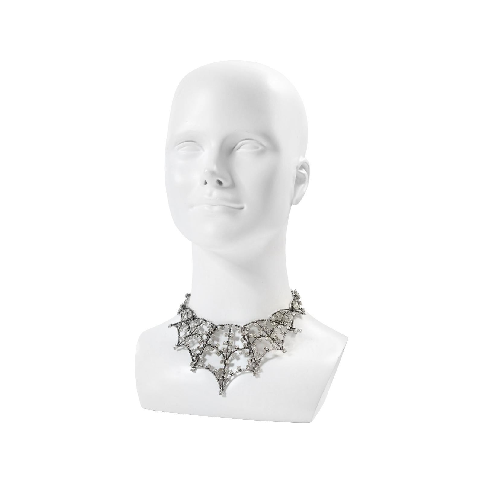 Collectible Schiaparelli Silver Tone Diamante Spider Necklace Circa 2013 1
