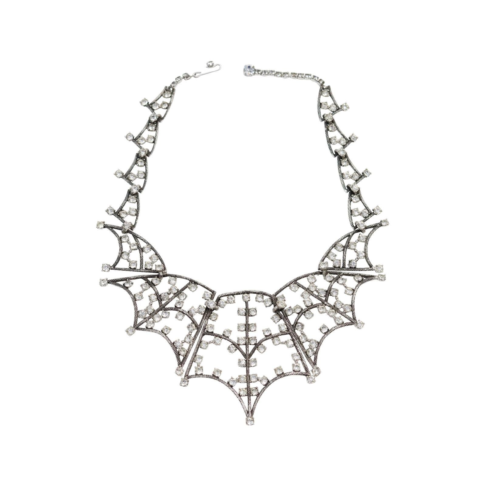 Collectible Schiaparelli Silver Tone Diamante Spider Necklace Circa 2013 2