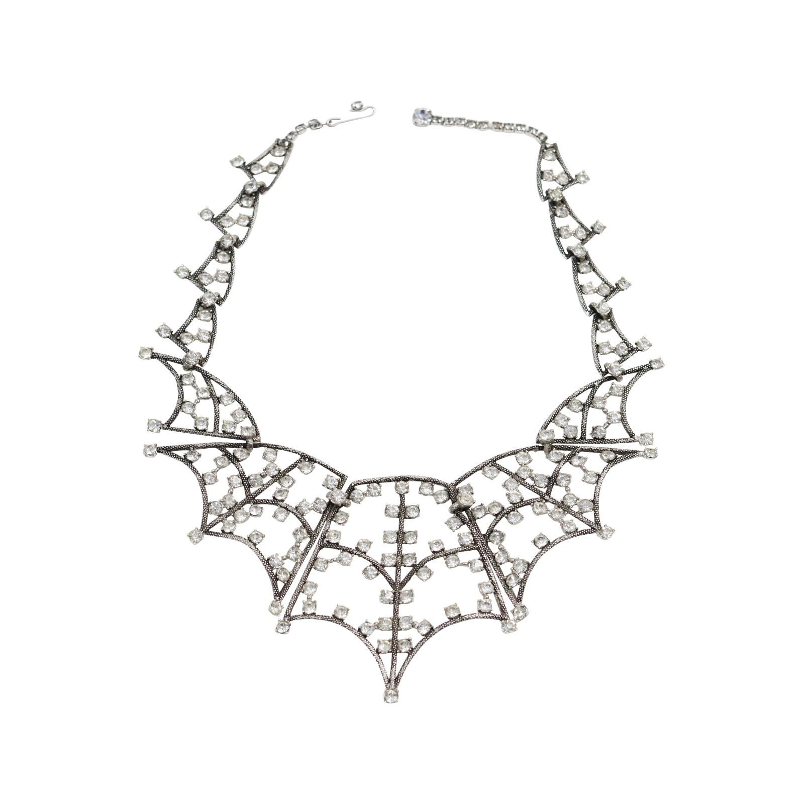 Collectible Schiaparelli Silver Tone Diamante Spider Necklace Circa 2013 3