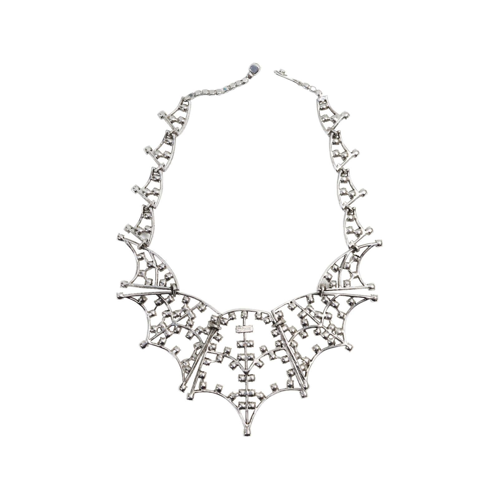 Collectible Schiaparelli Silver Tone Diamante Spider Necklace Circa 2013 4