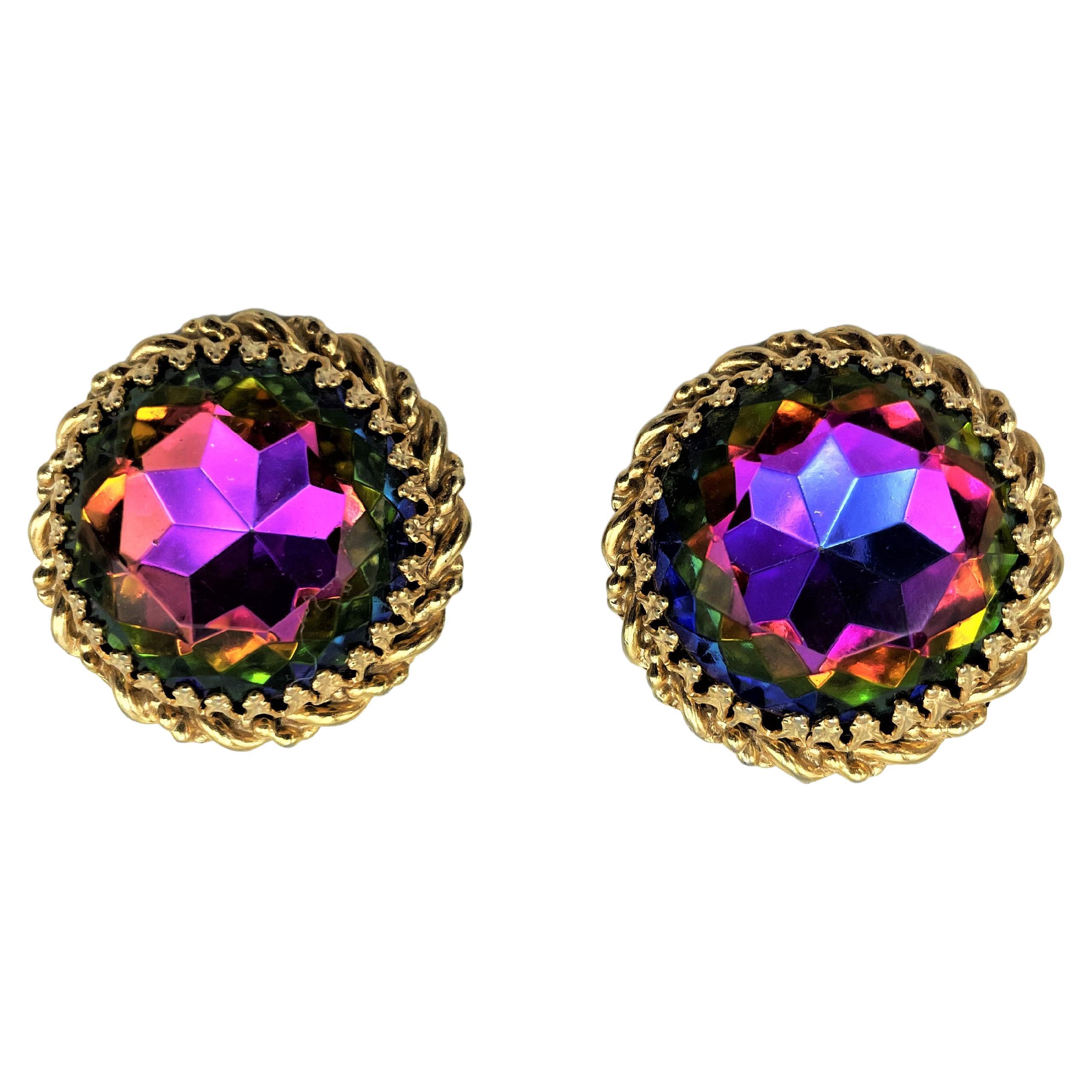 Vintage Schiaparlli clip-on earring, round with huge rhinestone, France 1960  For Sale