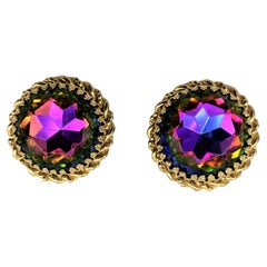 Vintage Schiaparlli clip-on earring, round with huge rhinestone, France 1960 