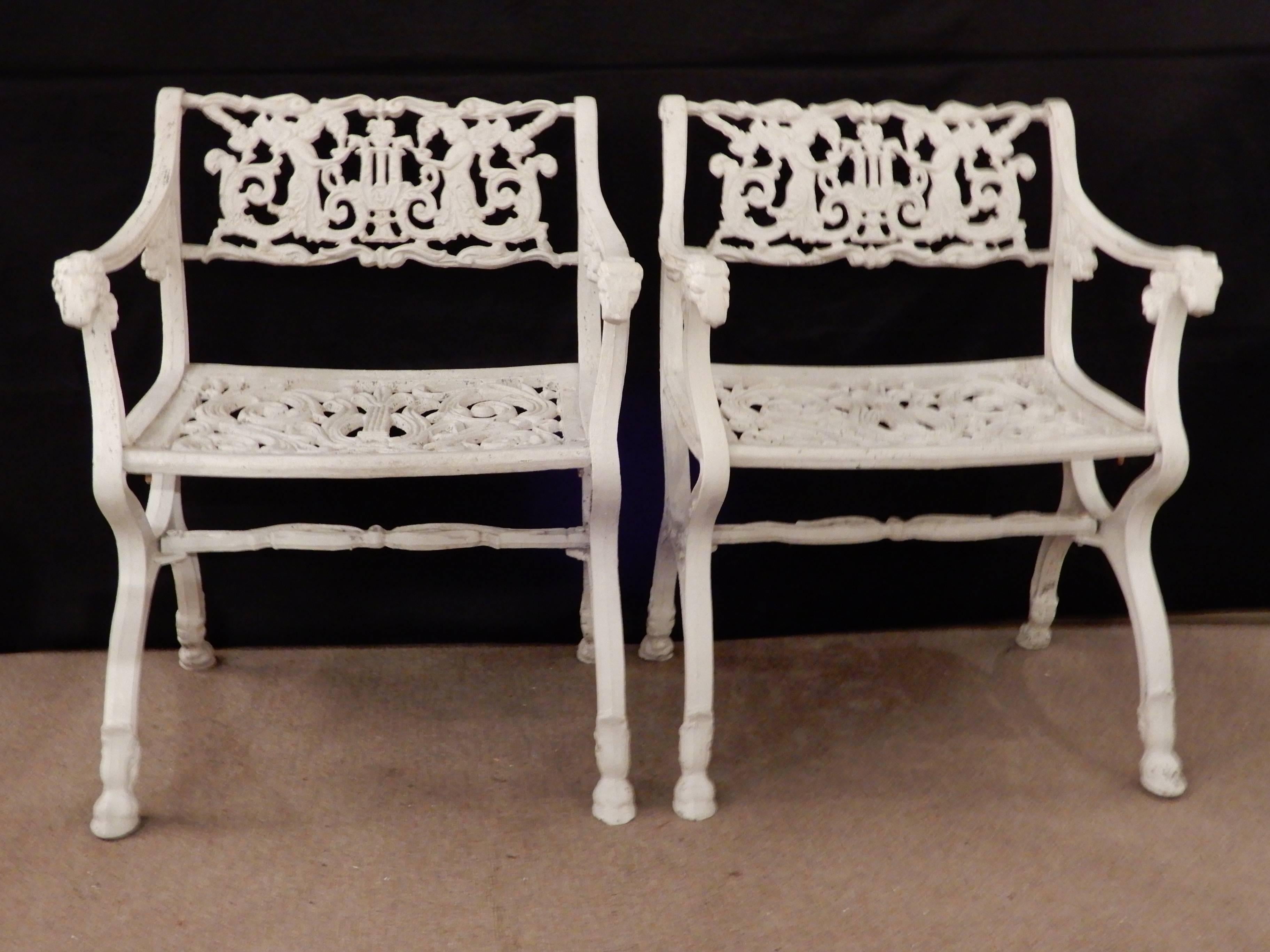 Aluminum Vintage Schinkel Style Garden Chairs with Angels For Sale