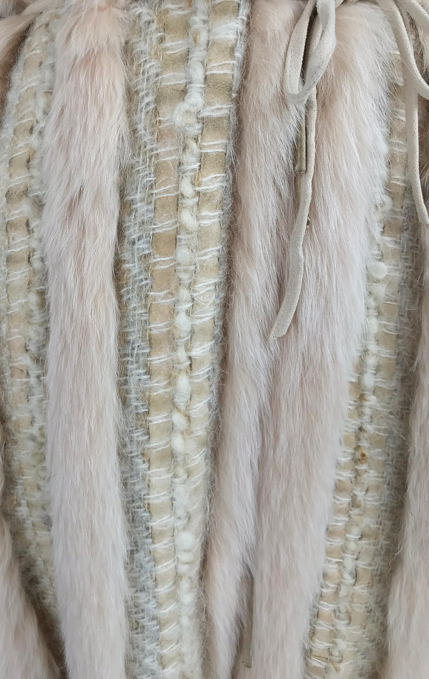 Vintage Schjelde Pale Pink Fox Fur and Woven Tweed Coat 1980s 8