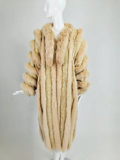 Vintage Schjelde Pale Pink Fox Fur and Woven Tweed Coat 1980s