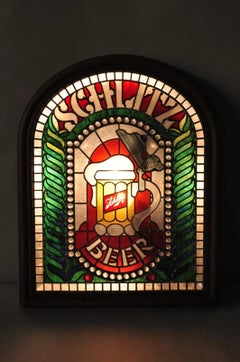 Vintage Schlitz Beer Sign 1980 Iluminado Faux Stained Glass Look Advertising Sign