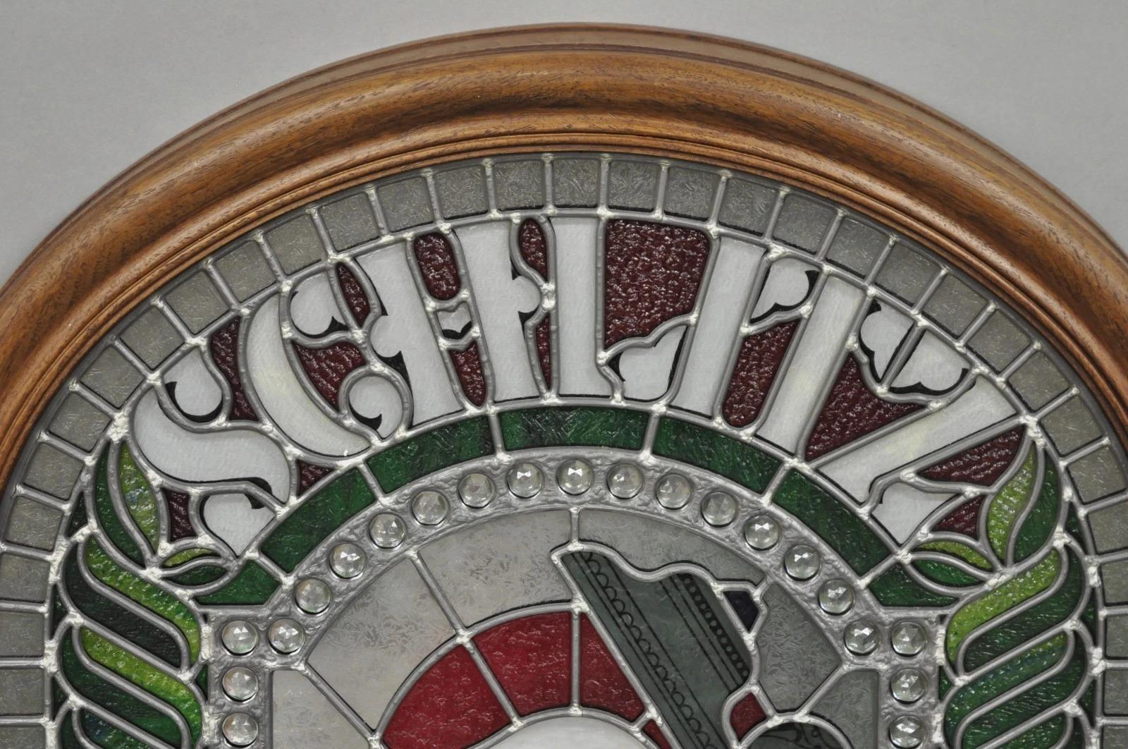 Vintage Schlitz Bier Zeichen 1980 beleuchtet Faux Stained glass Look Werbung Zeichen (Arts and Crafts) im Angebot