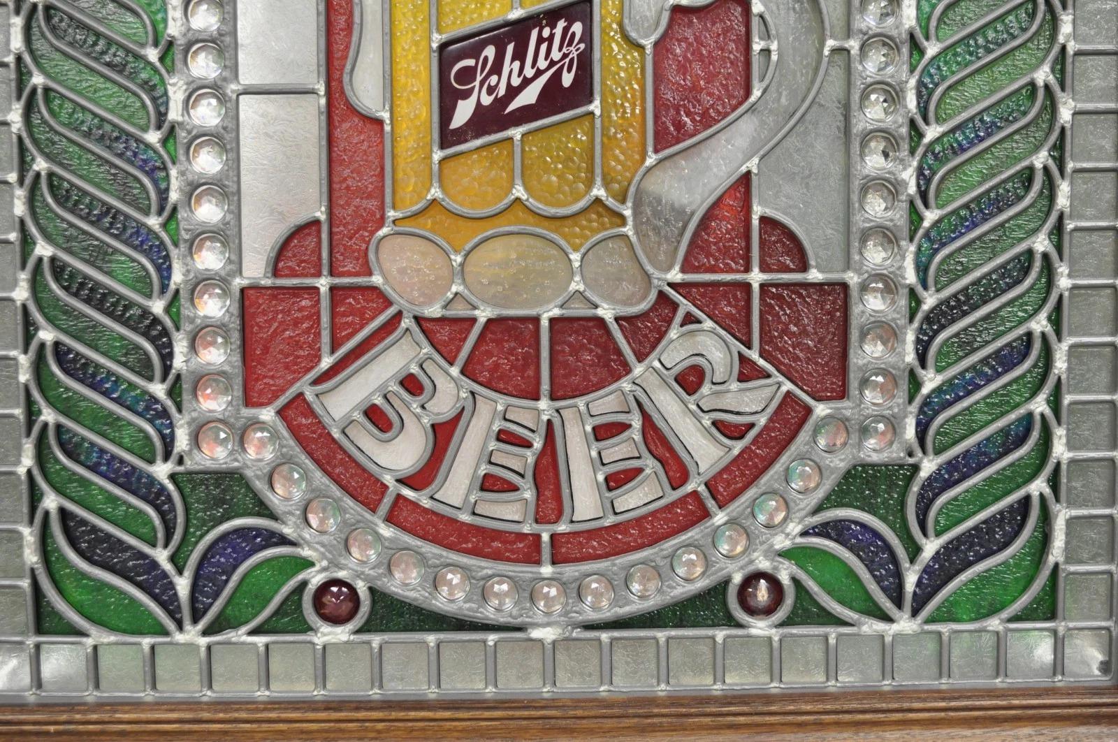 Vintage Schlitz Bier Zeichen 1980 beleuchtet Faux Stained glass Look Werbung Zeichen (Unbekannt) im Angebot