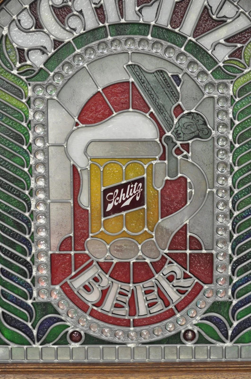 Vintage Schlitz Bier Zeichen 1980 beleuchtet Faux Stained glass Look Werbung Zeichen im Zustand „Gut“ im Angebot in Philadelphia, PA