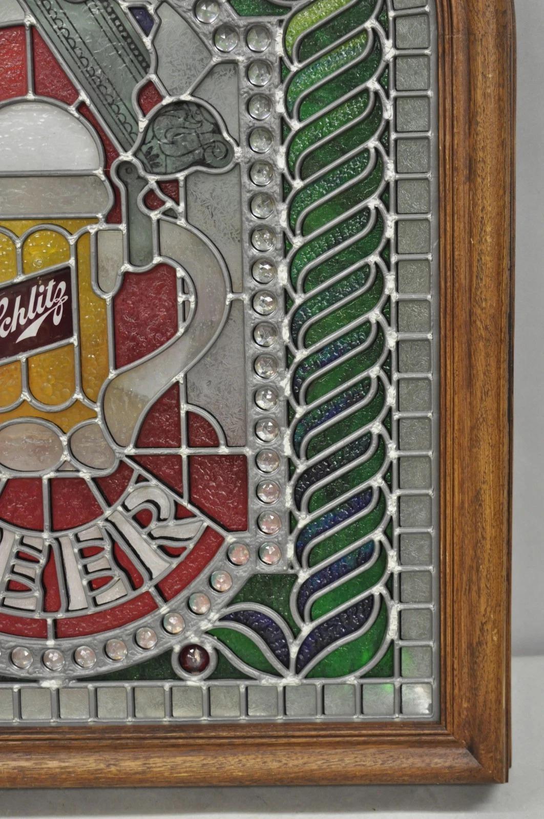 Vintage Schlitz Bier Zeichen 1980 beleuchtet Faux Stained glass Look Werbung Zeichen (20. Jahrhundert) im Angebot