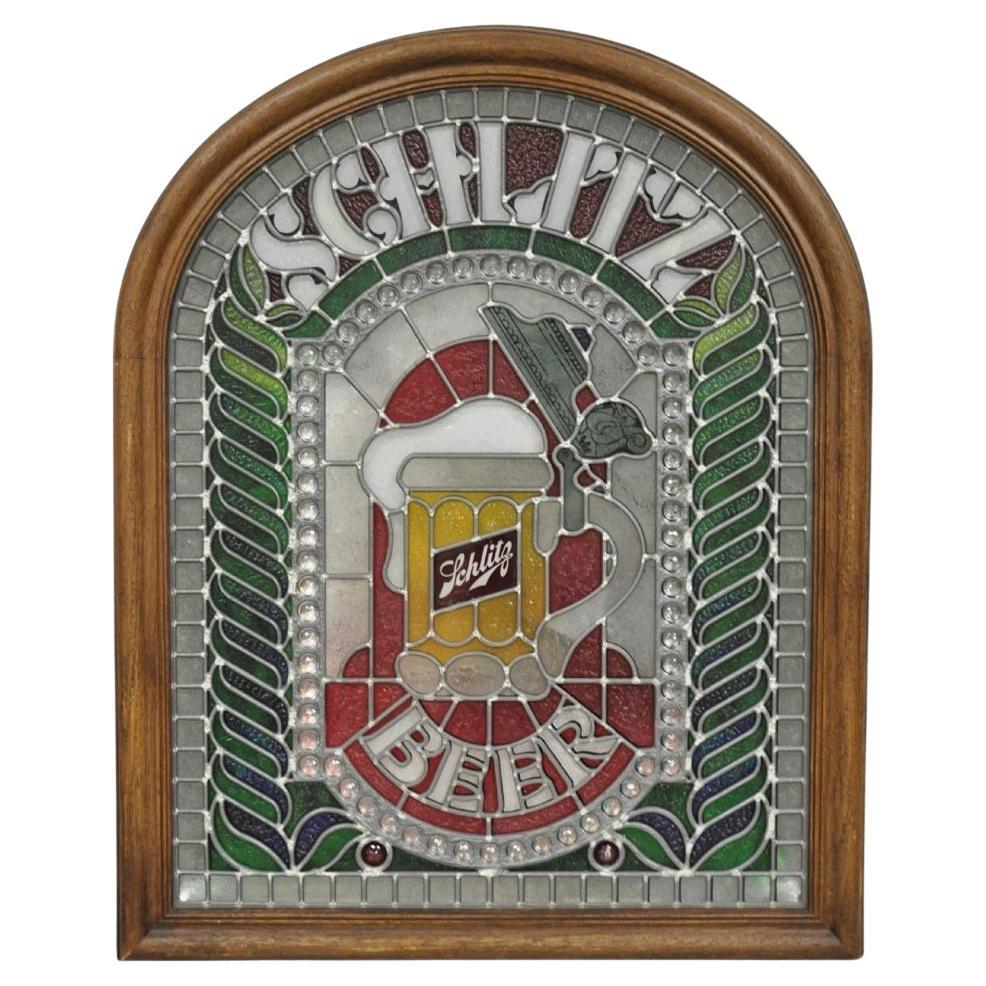 Vintage Schlitz Bier Zeichen 1980 beleuchtet Faux Stained glass Look Werbung Zeichen