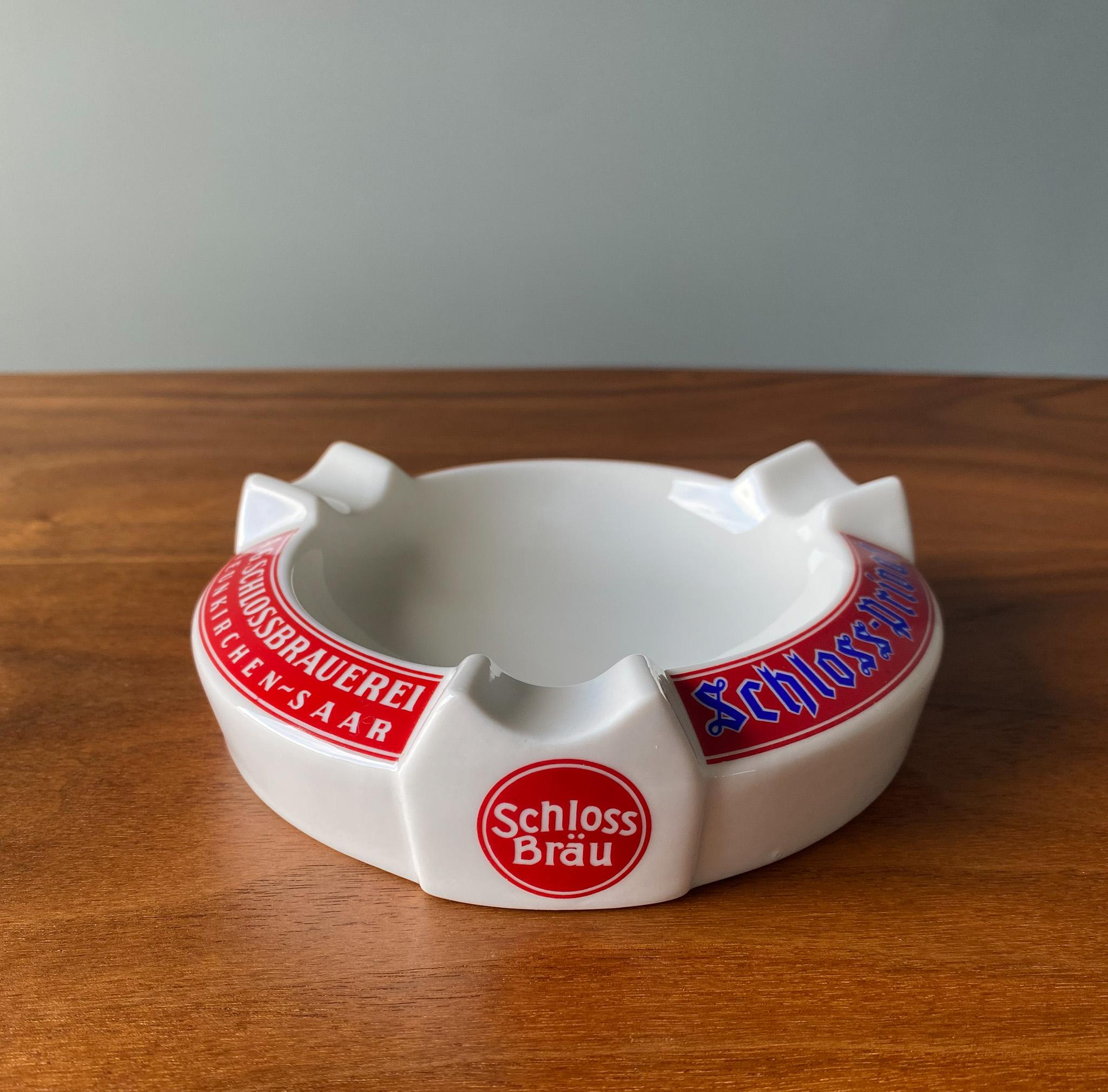 Vintage Schloss Brau Porcelain Ashtray by Fisher & Co. Germany In Good Condition For Sale In Costa Mesa, CA