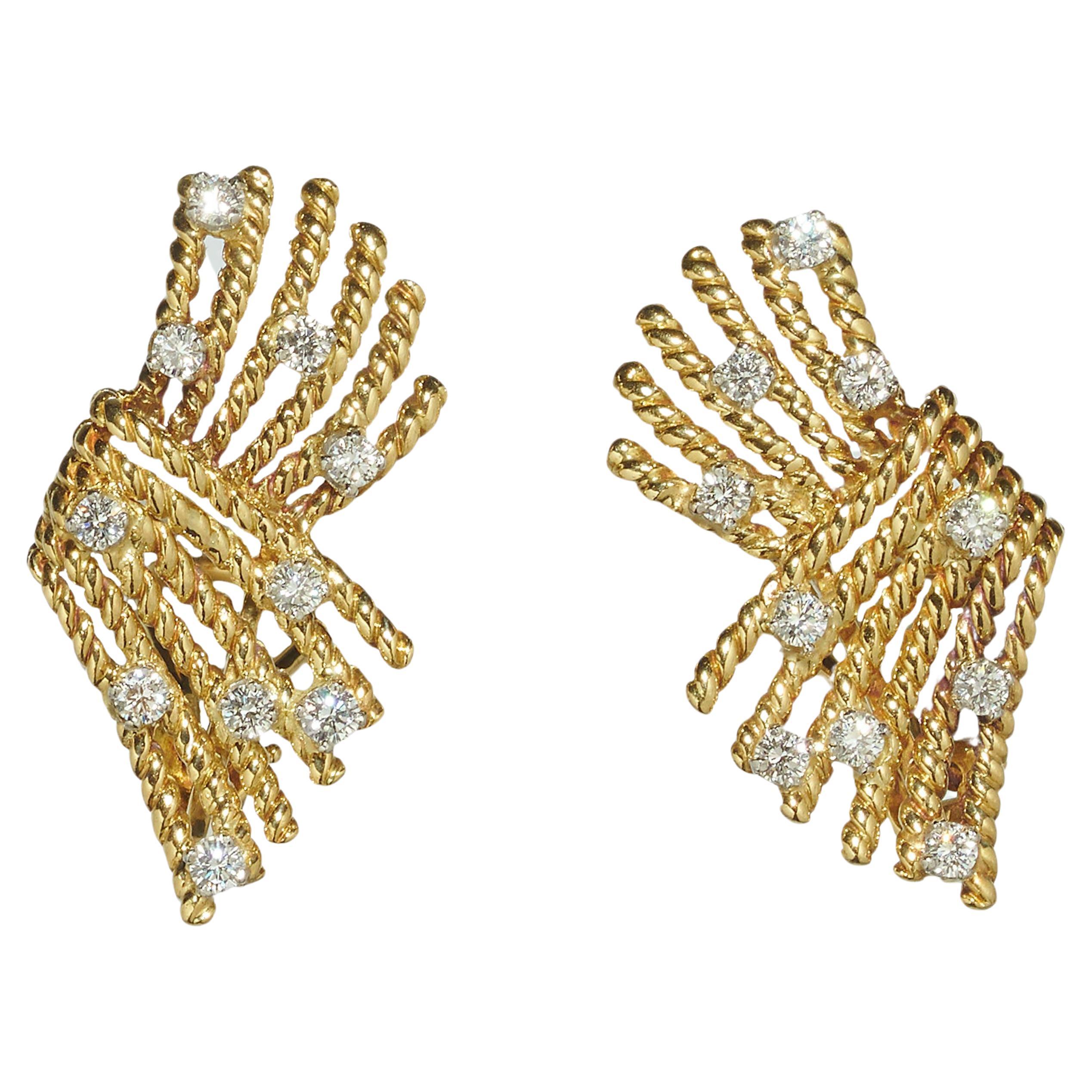 Schlumberger pour Tiffany & Co. Boucles d'oreilles « V-Rope » en diamants, vers 1980 en vente