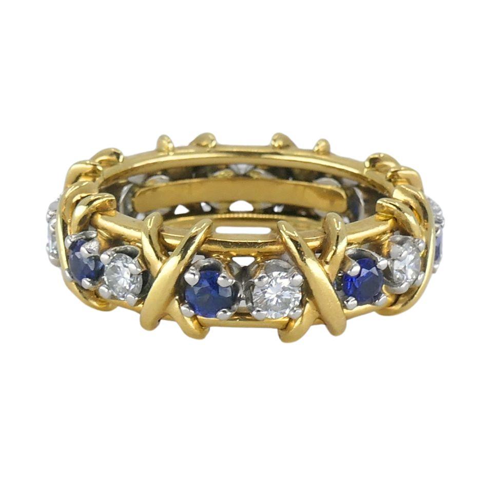 Vintage Schlumberger Tiffany & Co. 18k Gold Platinum Diamond Sapphire Ring sz 7 1