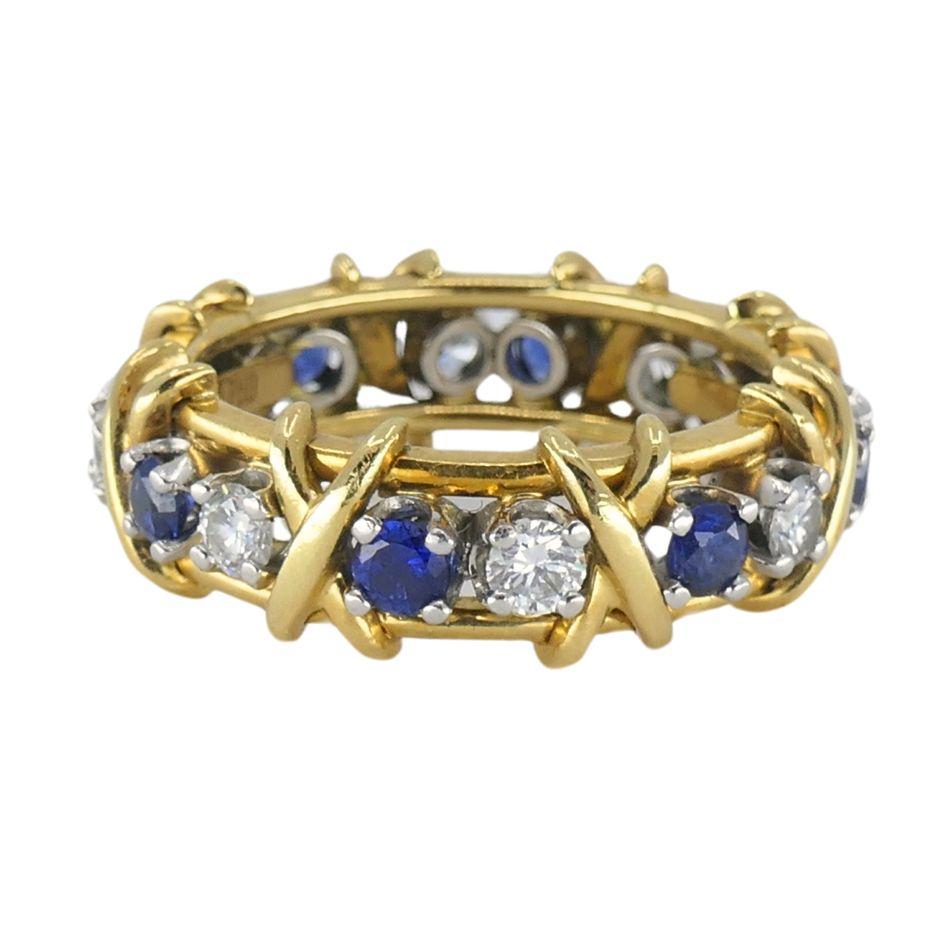 Vintage Schlumberger Tiffany & Co. 18k Gold Platinum Diamond Sapphire Ring sz 7 2