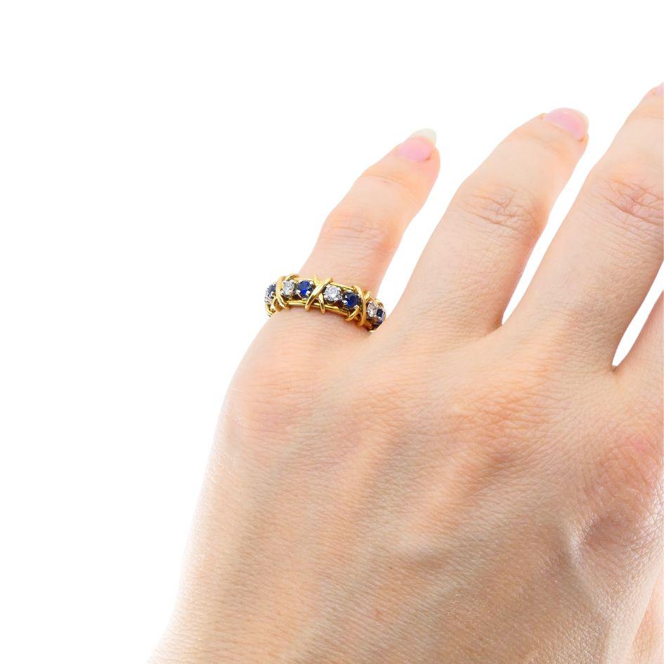 Vintage Schlumberger Tiffany & Co. 18k Gold Platinum Diamond Sapphire Ring sz 7 4