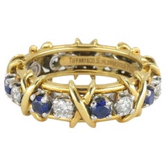 Vintage Schlumberger Tiffany & Co. 18k Gold Platinum Diamond Sapphire Ring sz 7
