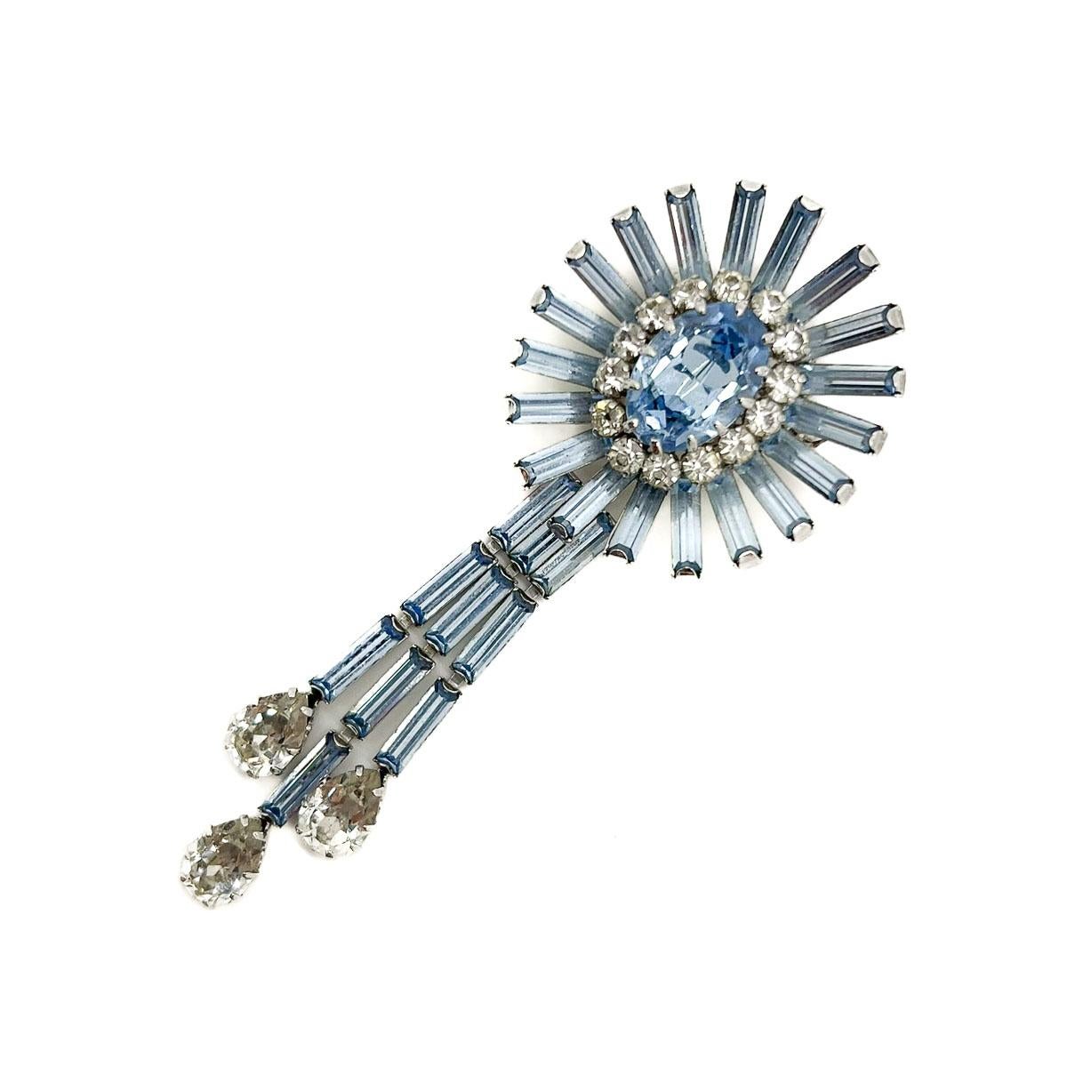 Vintage Schöffel Powder Blue Crystal Droplet Brooch 1950s In Good Condition For Sale In Wilmslow, GB