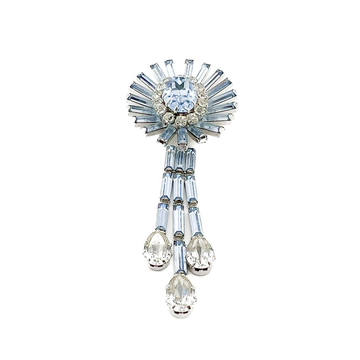 Vintage Schöffel Powder Blue Crystal Droplet Brooch 1950s For Sale 1