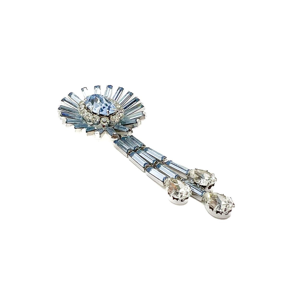 Vintage Schöffel Powder Blue Crystal Droplet Brooch 1950s For Sale 2