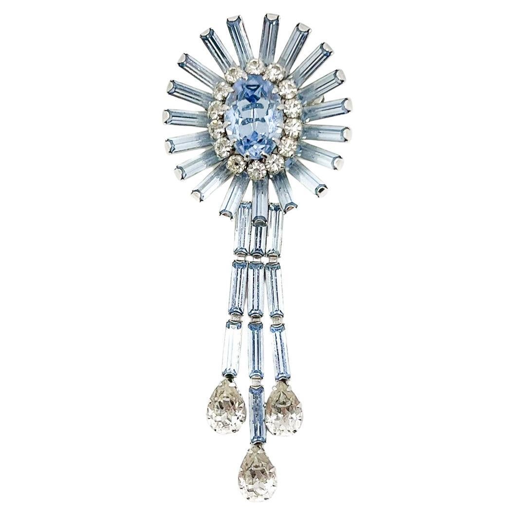 Vintage Schöffel Powder Blue Crystal Droplet Brooch 1950s For Sale