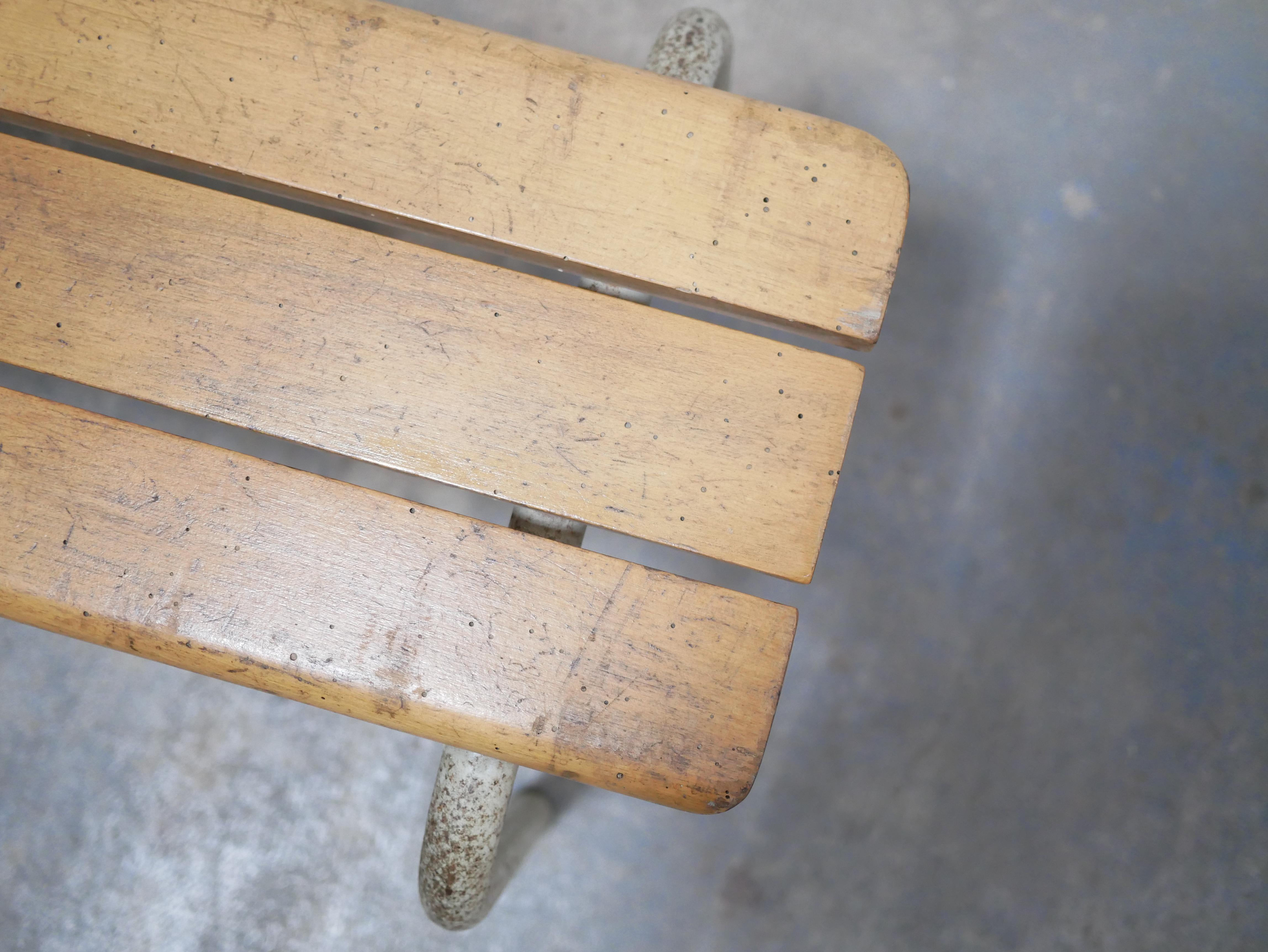 Vintage school bench in wood and metal 3