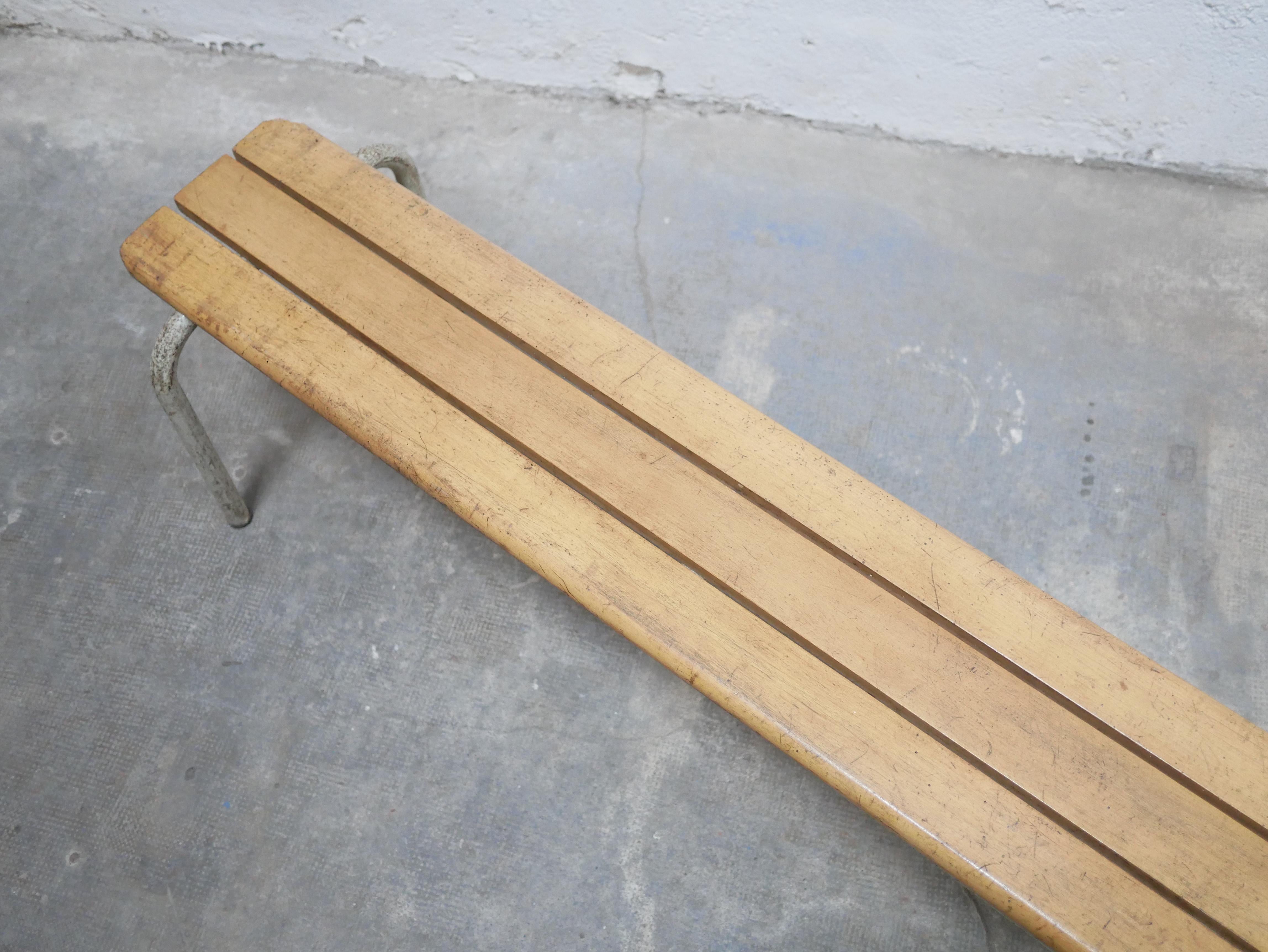 French Vintage school bench in wood and metal