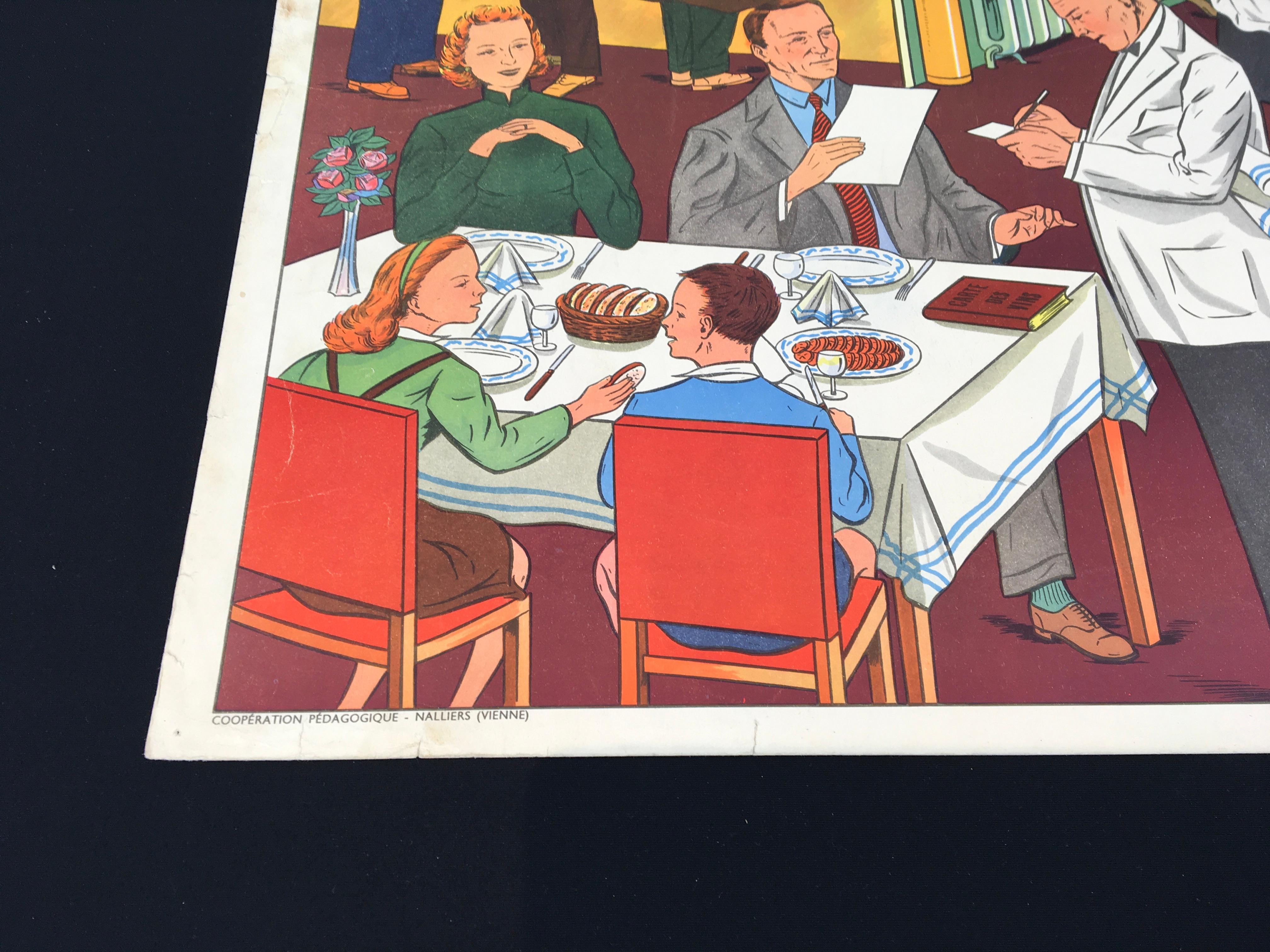 Vintage School Chart,  Im Restaurant, von Rossignol  im Zustand „Gut“ im Angebot in Antwerp, BE