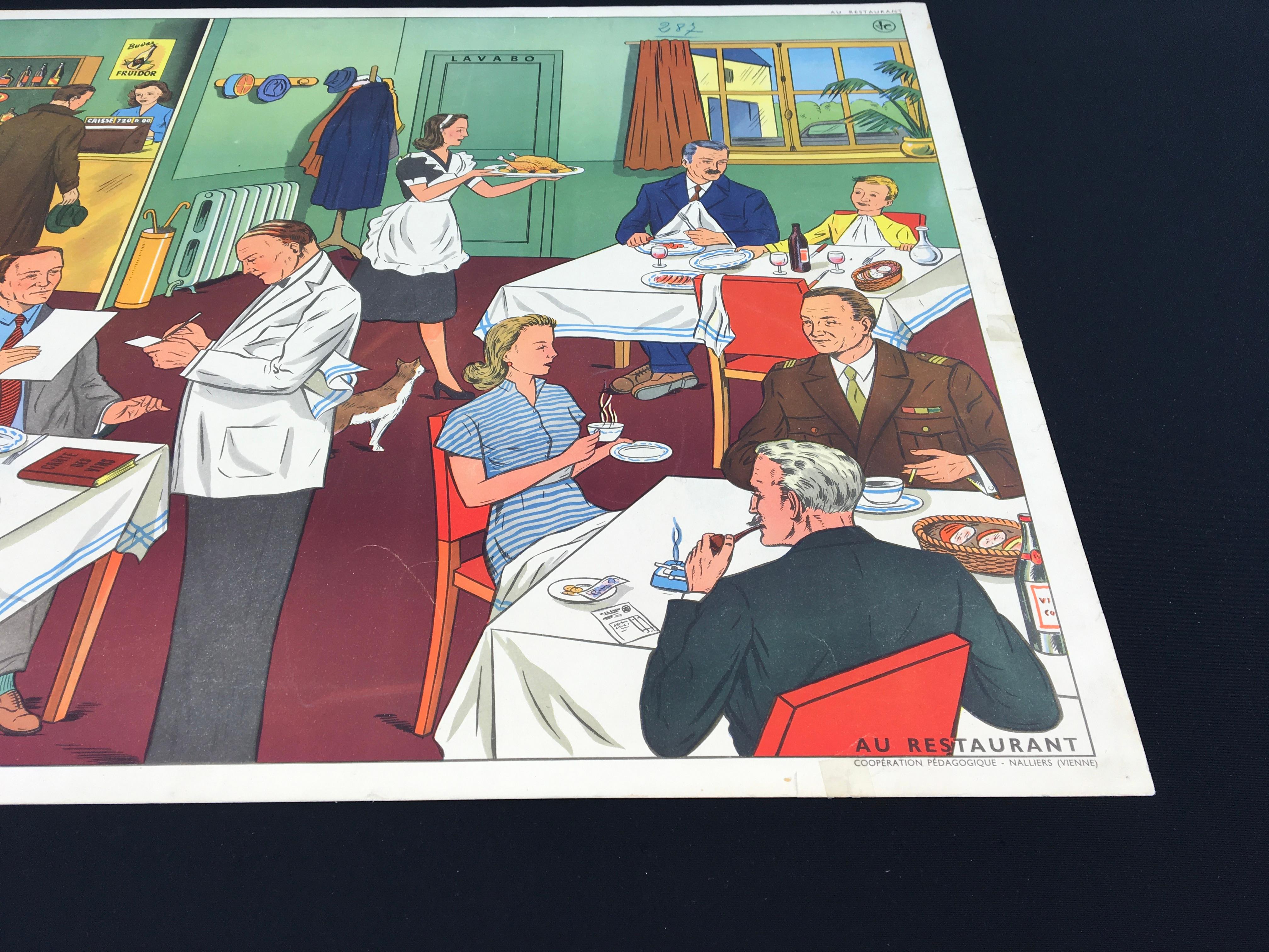 20th Century Vintage School Chart,  at the Restaurant, by Rossignol  For Sale