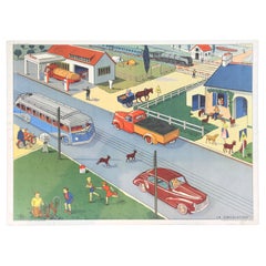 Vintage School Chart Traffic Scene by Rossignol, France