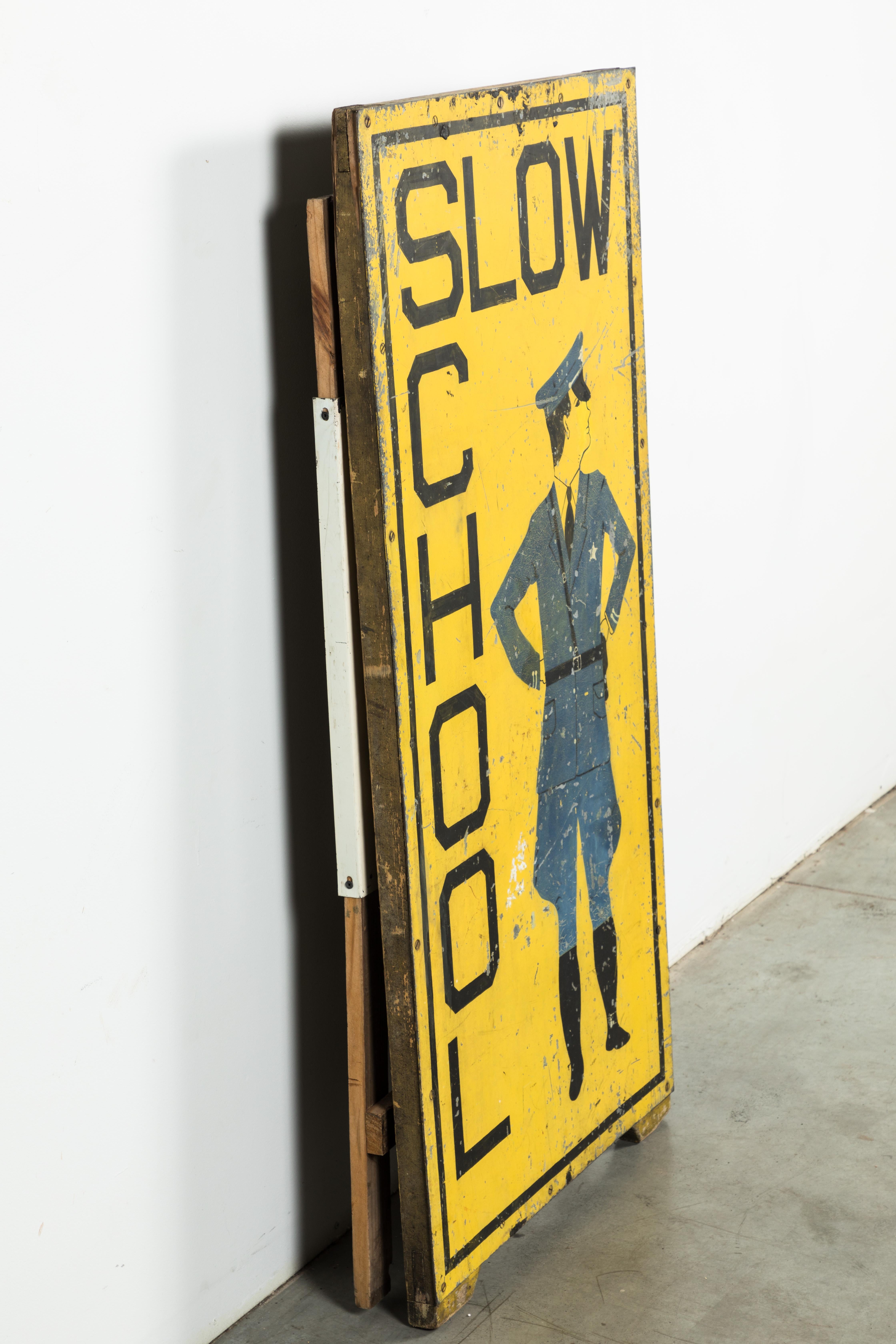 Hand-Painted Vintage School Crossing Safety Guard Folk Art Trade Sign For Sale