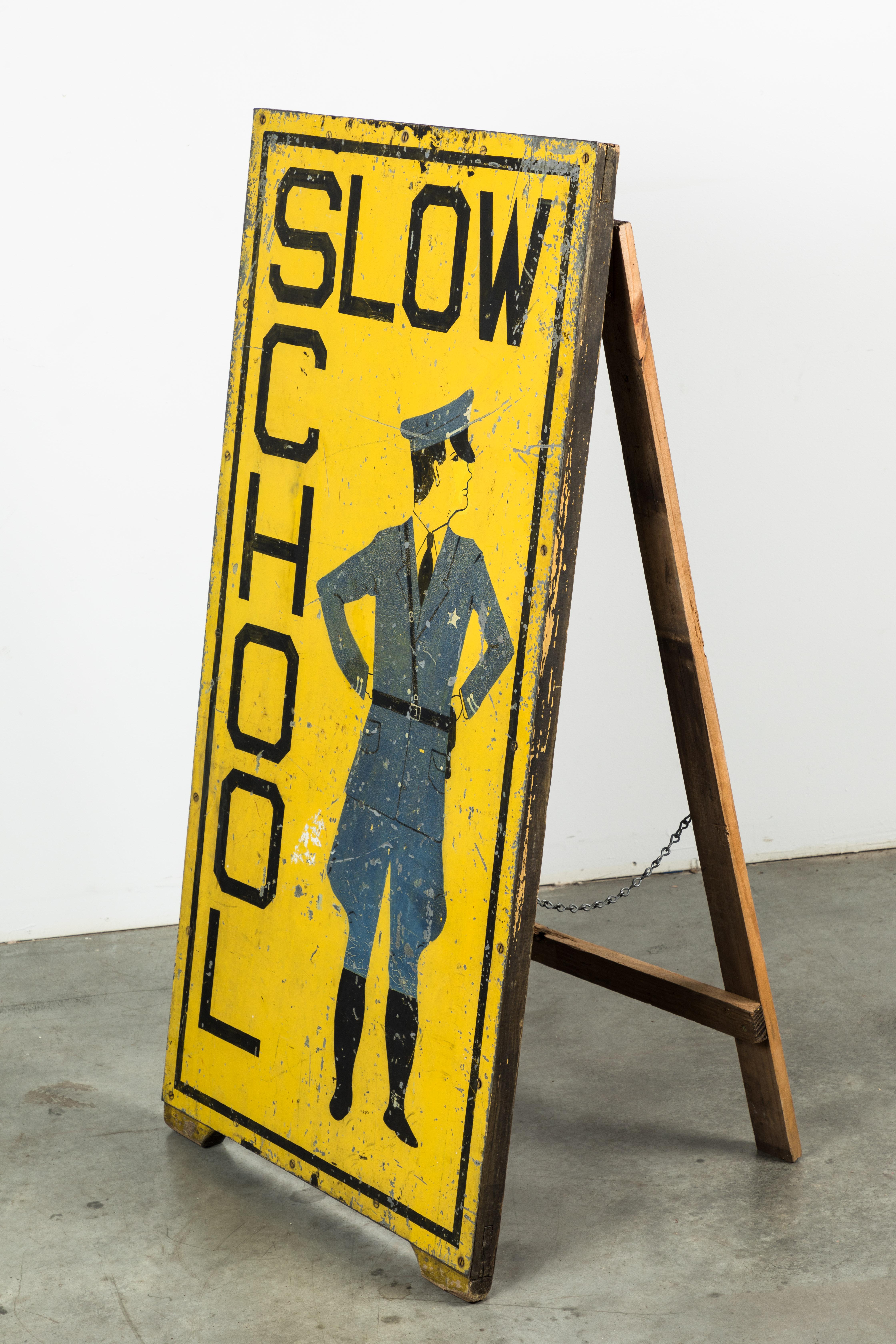 Mid-20th Century Vintage School Crossing Safety Guard Folk Art Trade Sign For Sale
