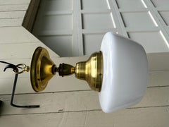 Vintage School House Shade with Satin Brass Flush Mount Fixture