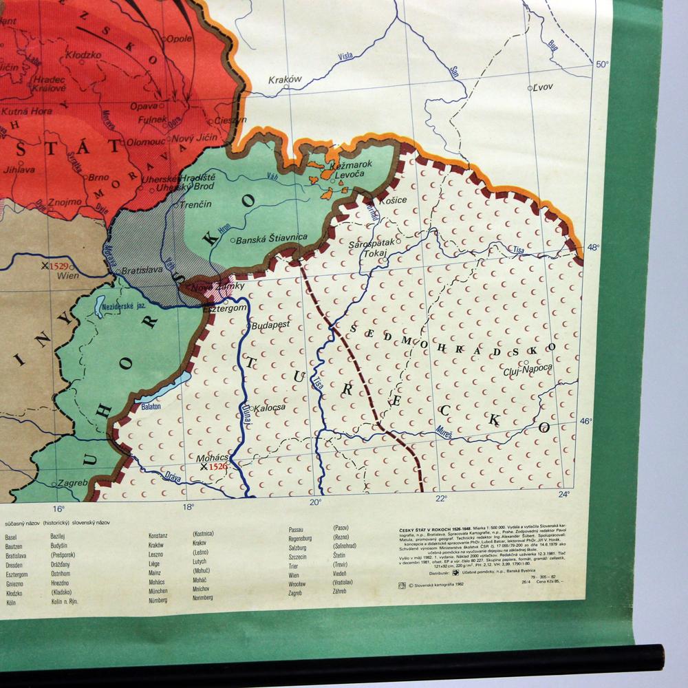 Mid-20th Century Vintage School Map Of Czech State, Czechoslovakia 1960s For Sale