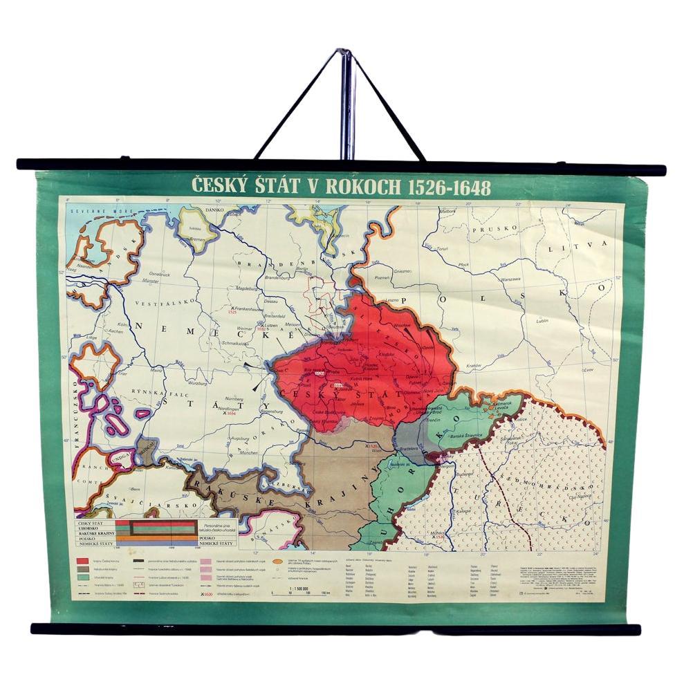 Vintage School Map Of Czech State, Czechoslovakia 1960s For Sale