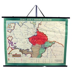Retro School Map Of Czech State, Czechoslovakia 1960s