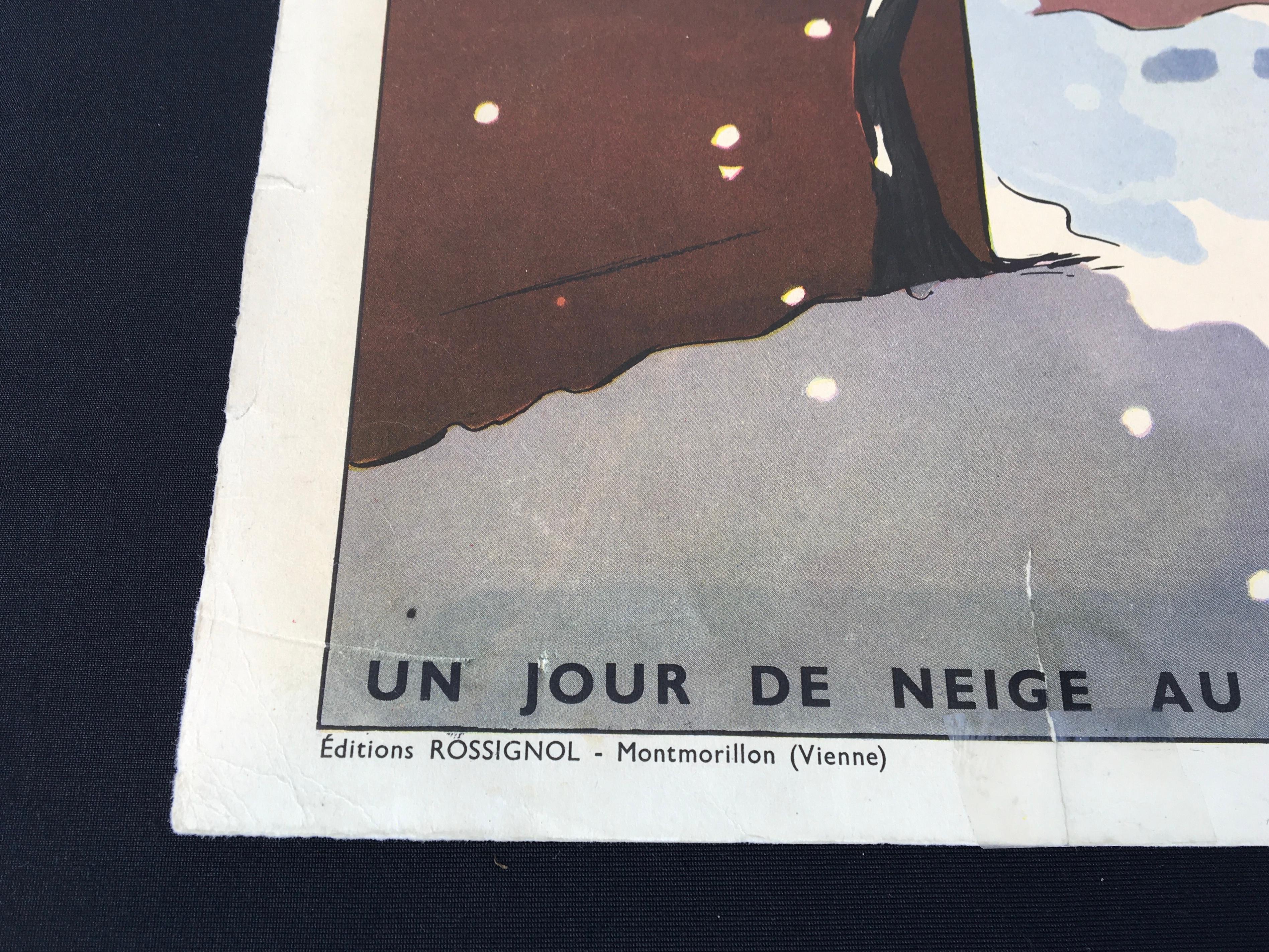Vintage-Schuleplakat „Spielen im Schnee“ von Rossignol, Frankreich im Angebot 5