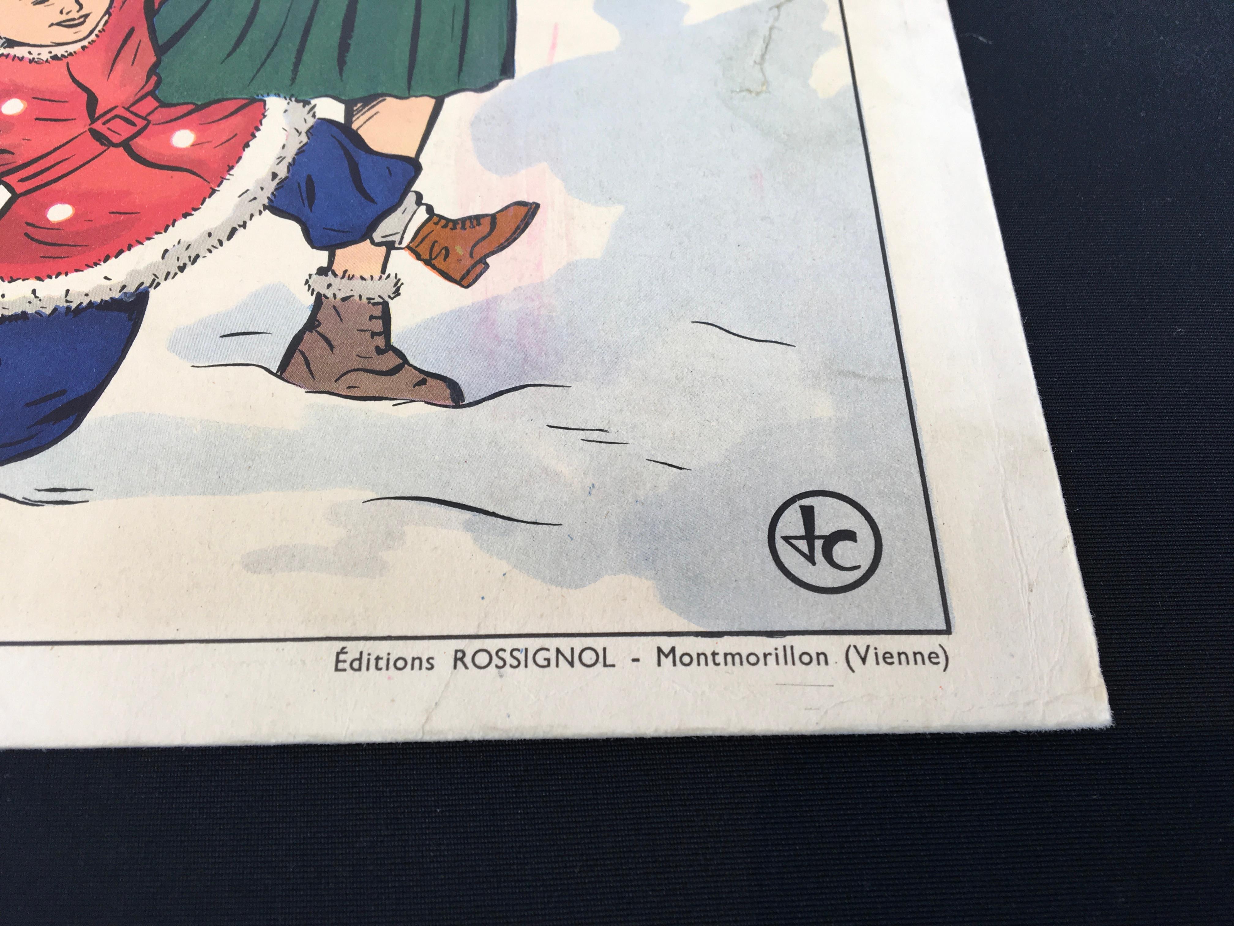Vintage School Poster Playing in the Snow by Rossignol, France For Sale 8