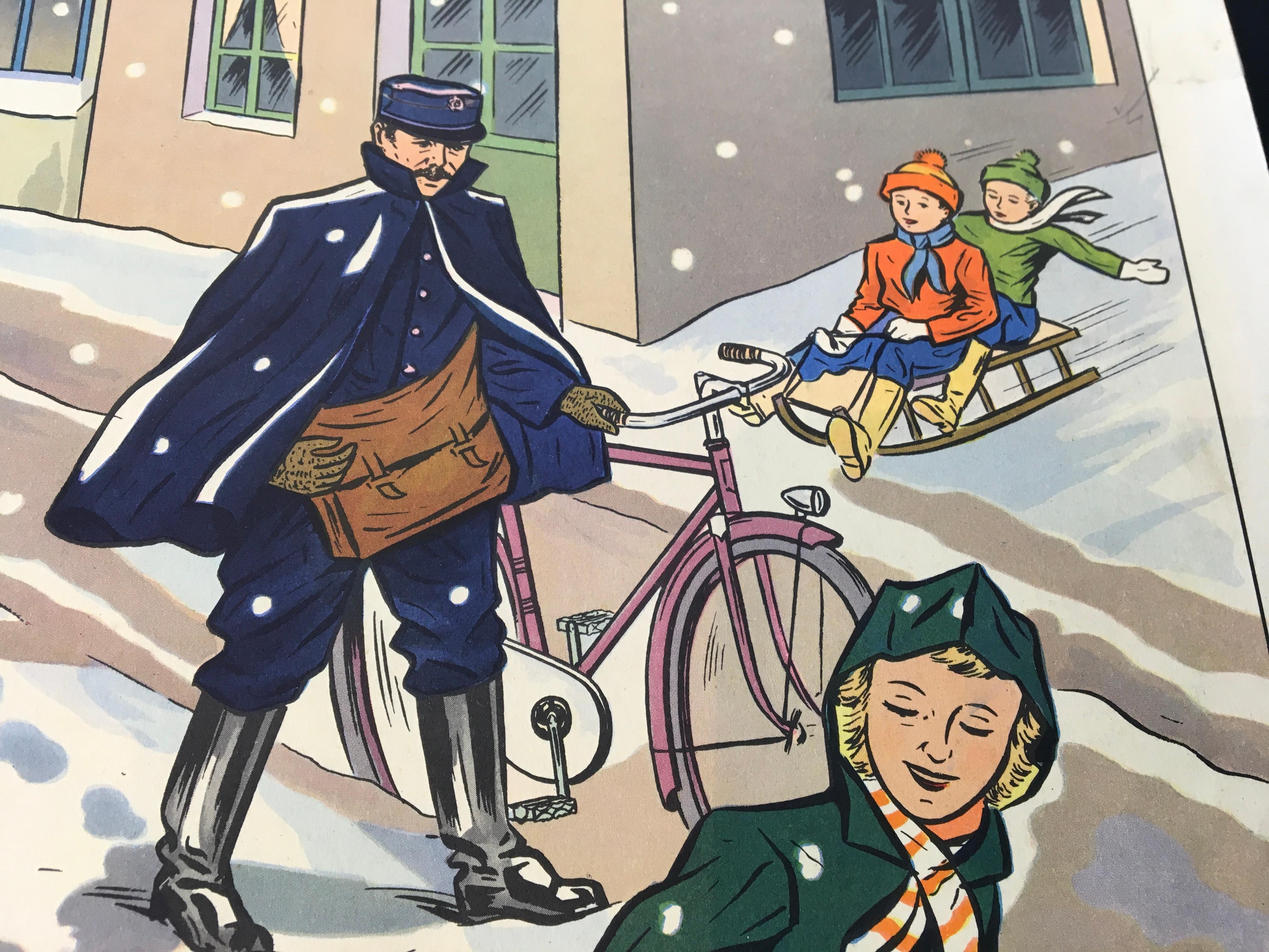 Vintage-Schuleplakat „Spielen im Schnee“ von Rossignol, Frankreich (Französisch) im Angebot