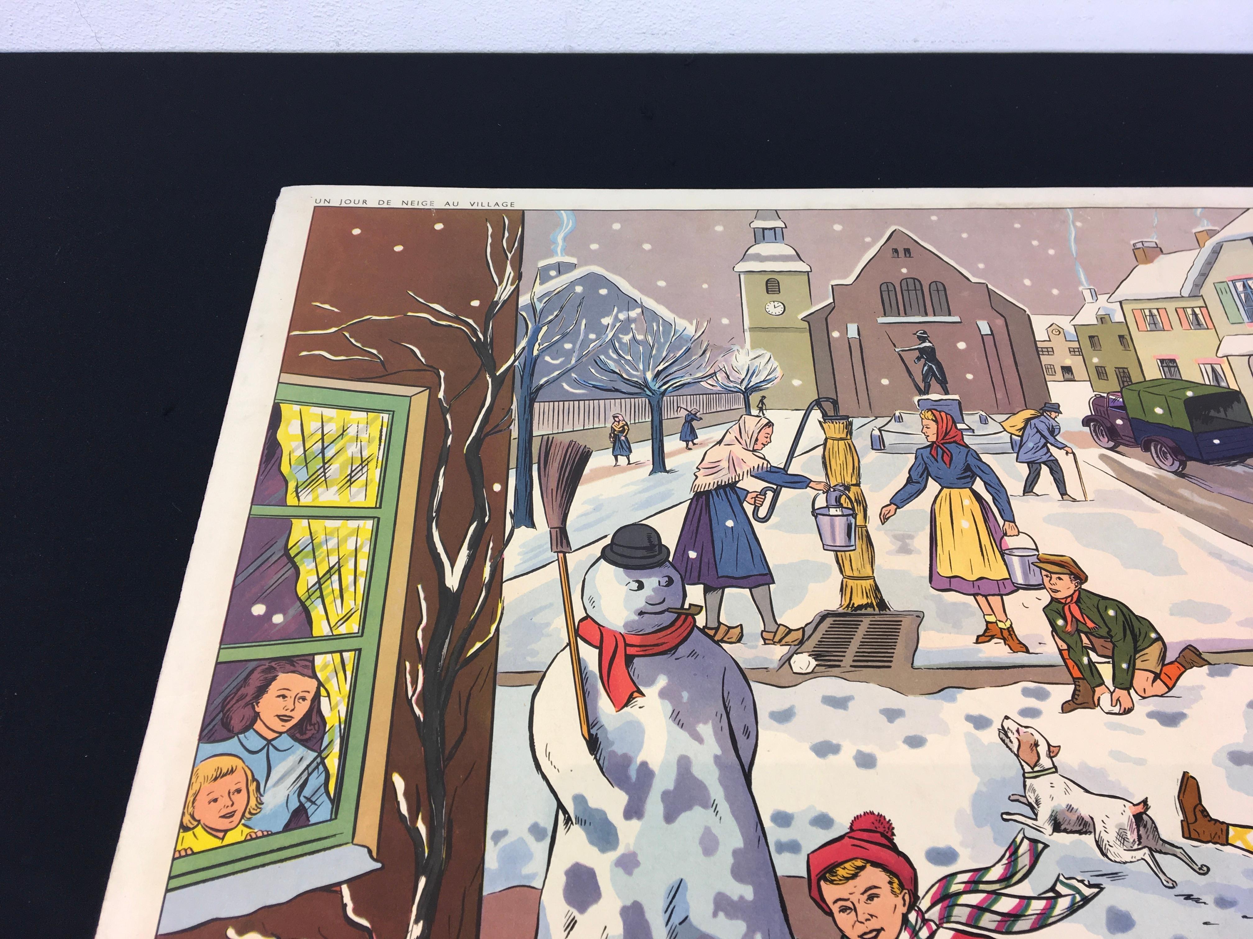 Vintage-Schuleplakat „Spielen im Schnee“ von Rossignol, Frankreich im Angebot 1