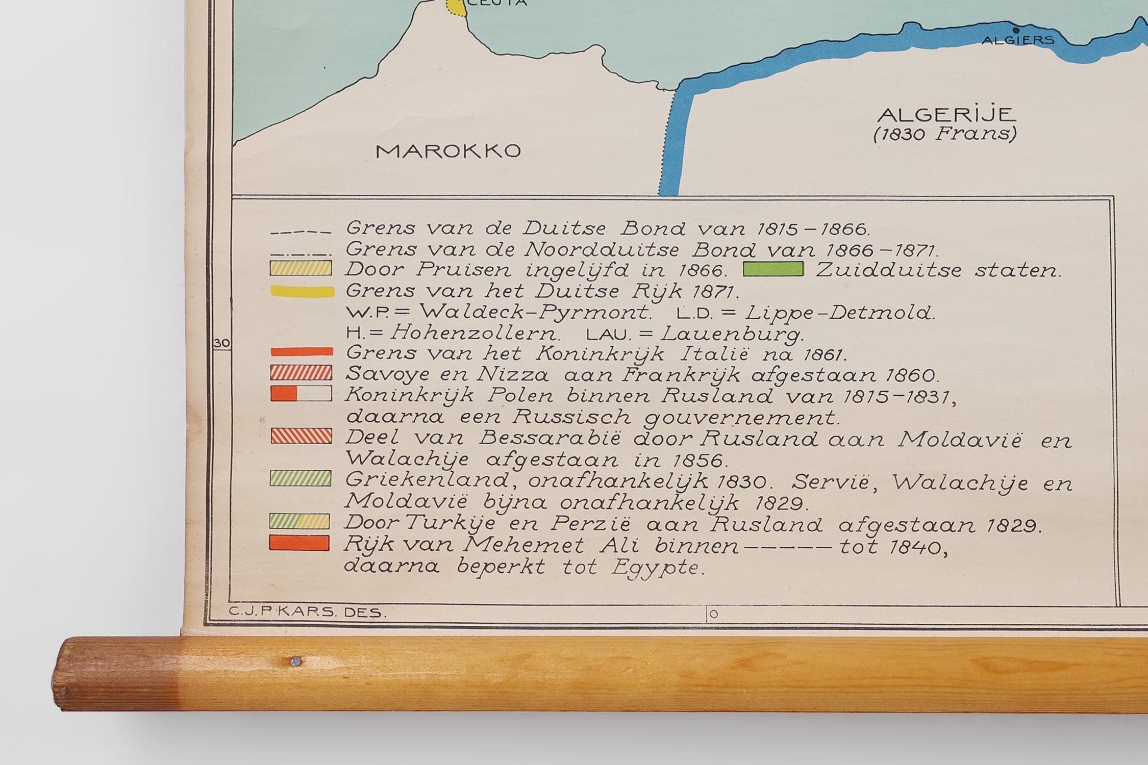 Vintage-Schule-Wandkarte Europas 1815-1871, Belgien 1950er Jahre im Zustand „Gut“ im Angebot in Meulebeke, BE