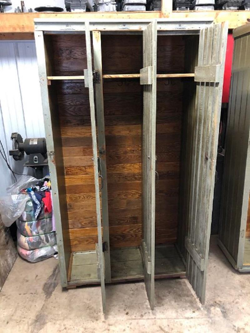 Vintage school 3 doors wood lockers with original color. 2 lockers available. Listed price is for each locker.