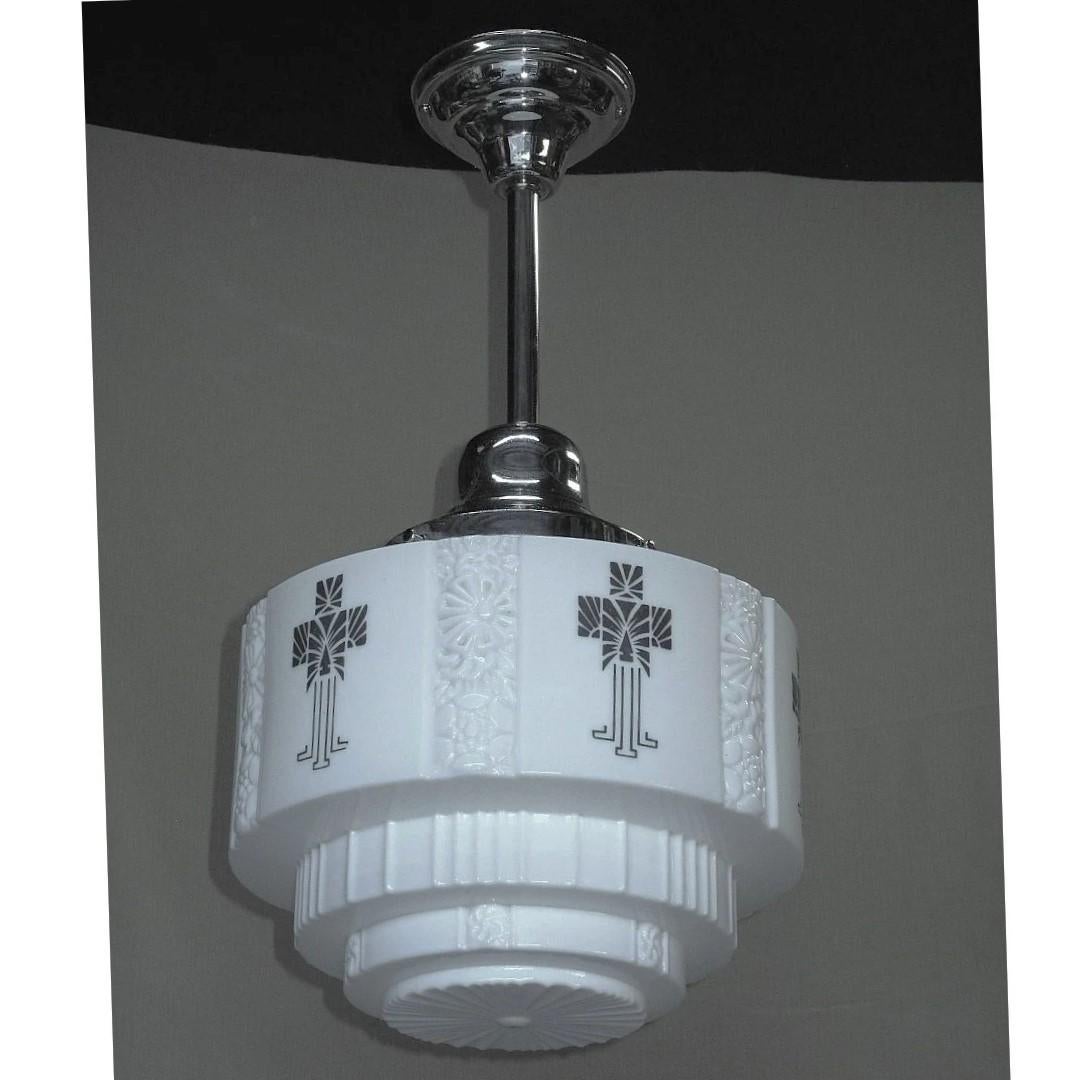 Art Déco Globo da soffitto in stile Schoolhouse d'epoca con design di ispirazione Deco in vendita