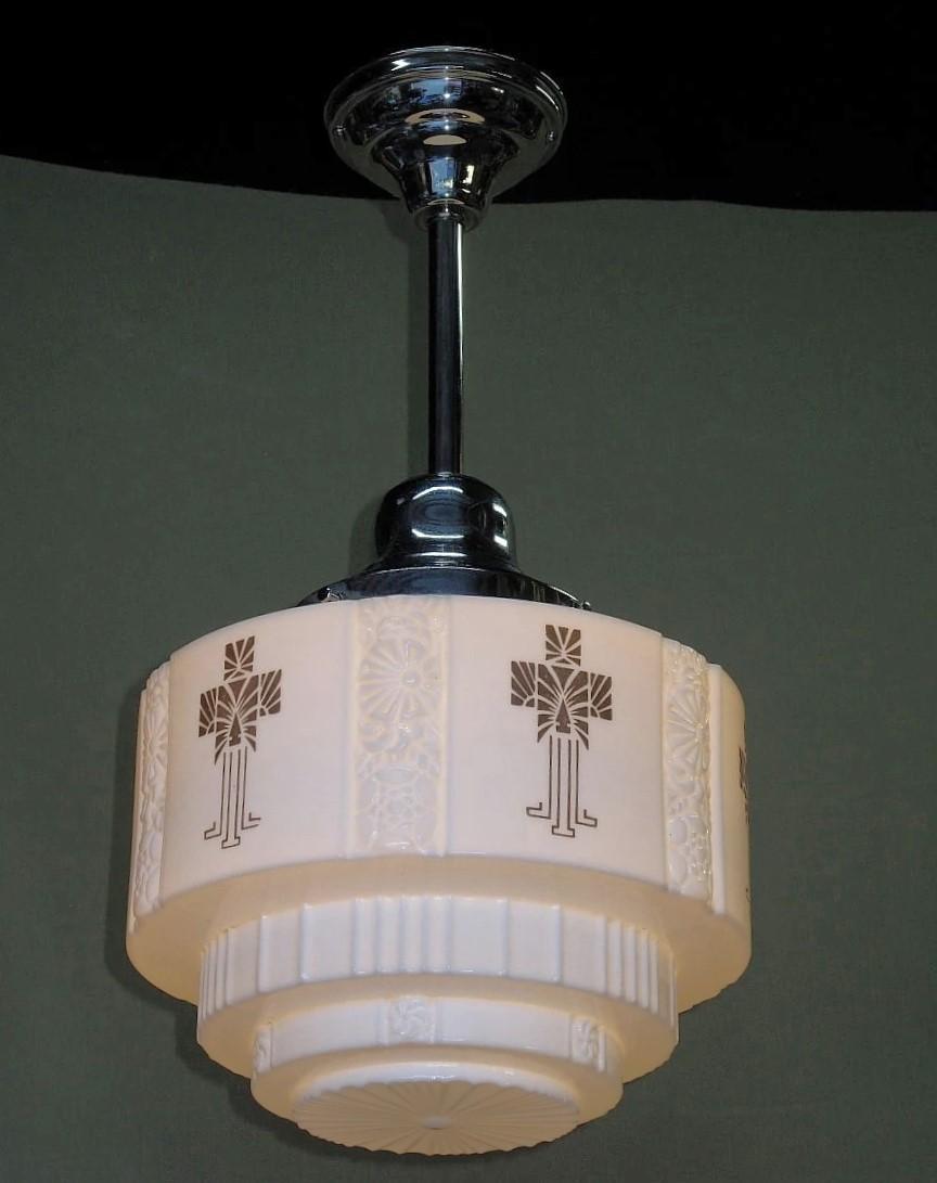 Globo da soffitto in stile Schoolhouse d'epoca con design di ispirazione Deco In condizioni buone in vendita a Prescott, US