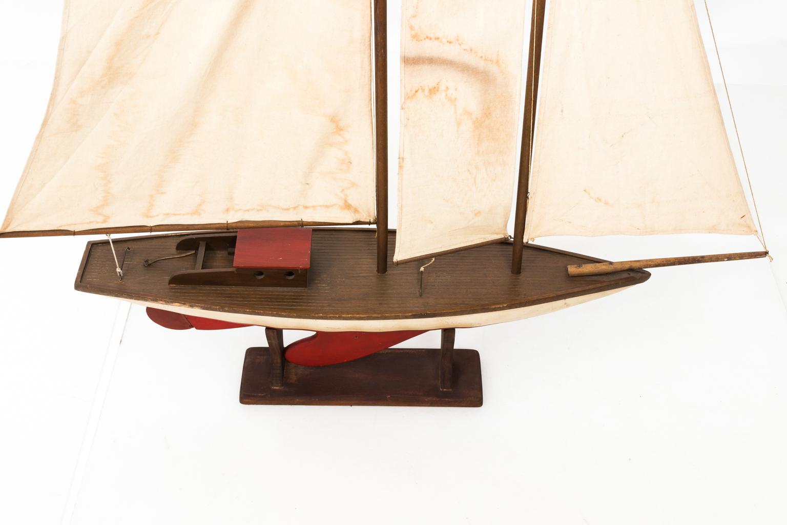 Painted Vintage Schooner Sailboat Model, circa 1950s For Sale