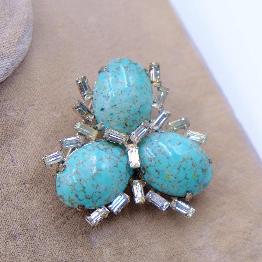 Women's or Men's Vintage Schreiner Brooch Faux Turquoise 1950's