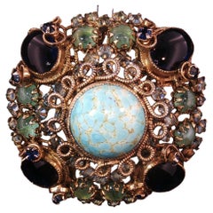 Vintage Schreiner New York Brooch Pendant Turquoise Blue Green Stone Pin RARE