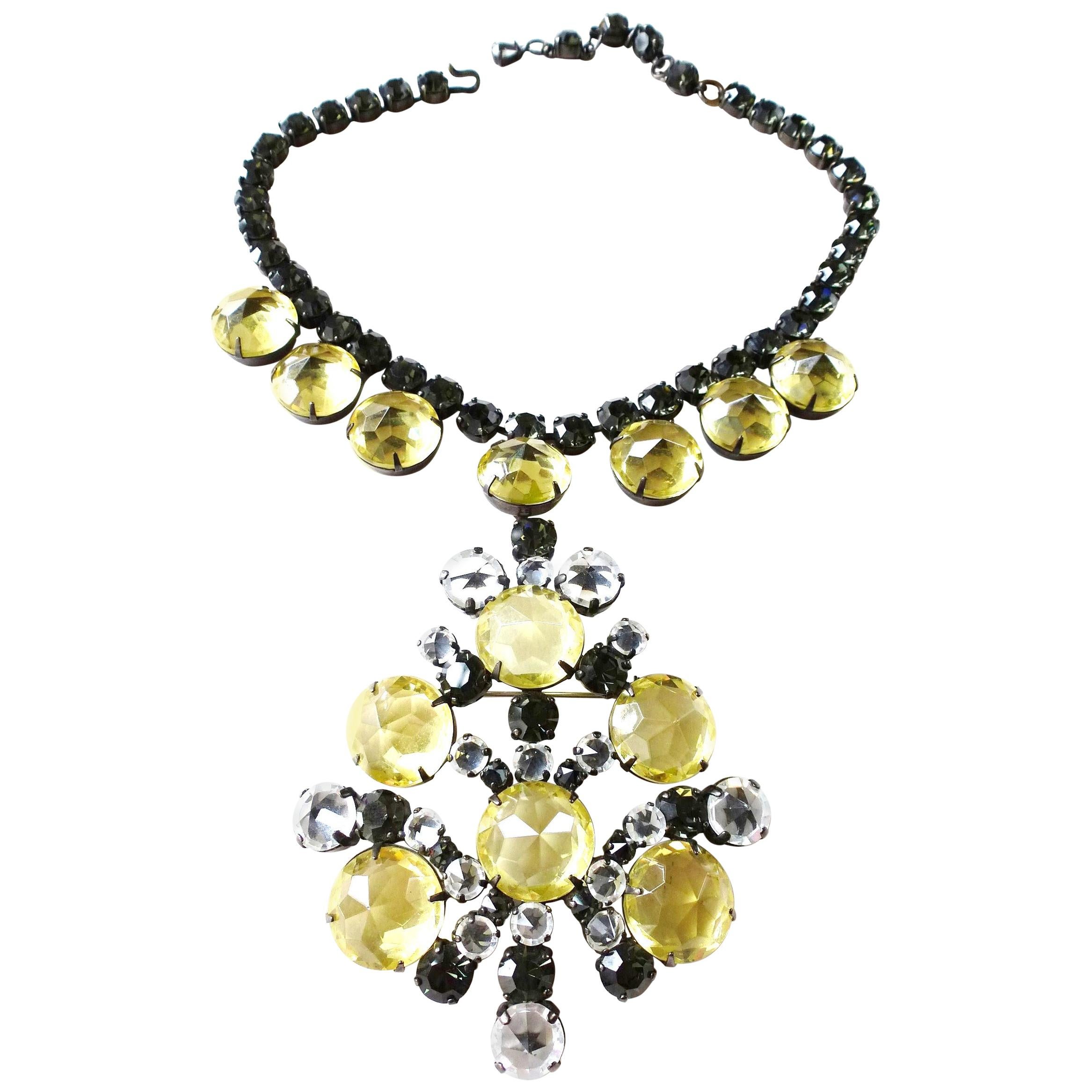 Vintage Schreiner NY Pendant necklace crystal 1960s