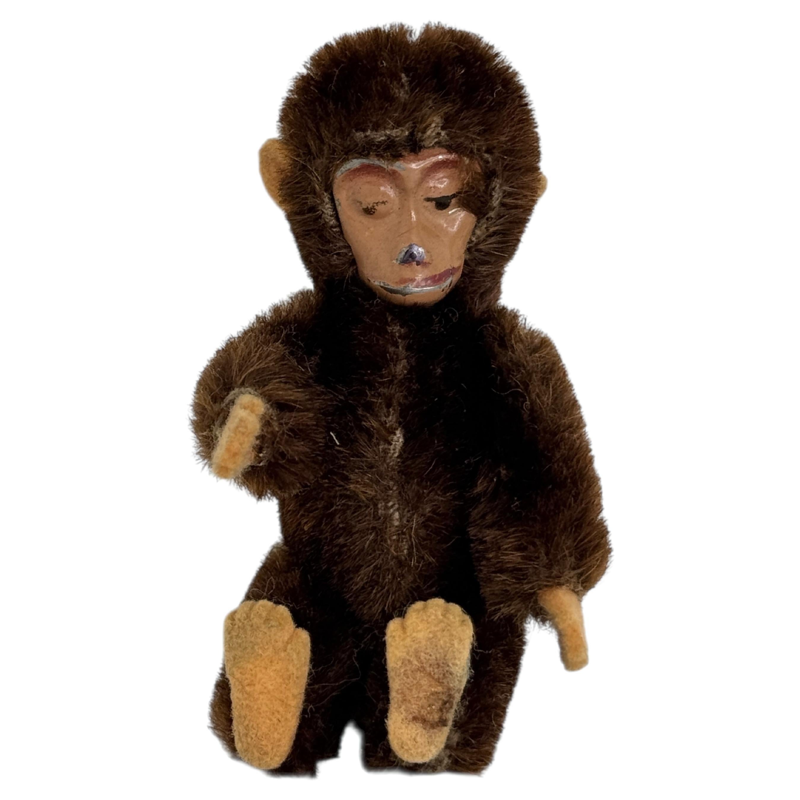 Vintage Schuco Miniature Mohair Monkey Metal Face Doll Toy Germany